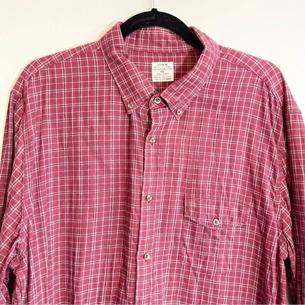 J. Crew Men's‎ Maroon Plaid Flannel Button Down Size XL